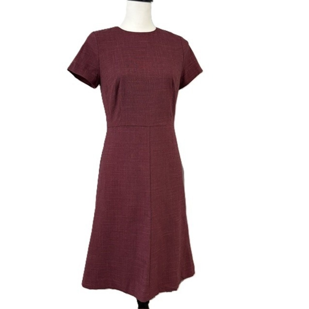 Ann Taylor Sheath Dress Burgundy Crosshatch Short Sleeve Women 0 Excellent